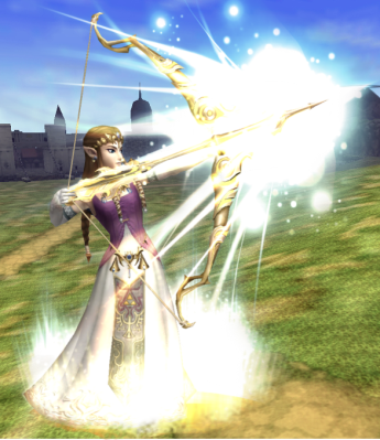 Zelda shooting a light arrow.